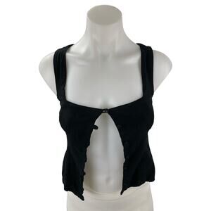 Princess Polly Women's Black Sleeveless Slim Button Up Crop Cami Tank Top Size 2